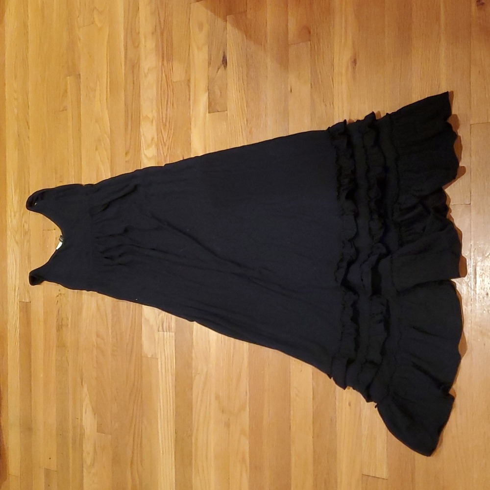 Women's black maternity dress. Opens to allow discrete breast feeding.